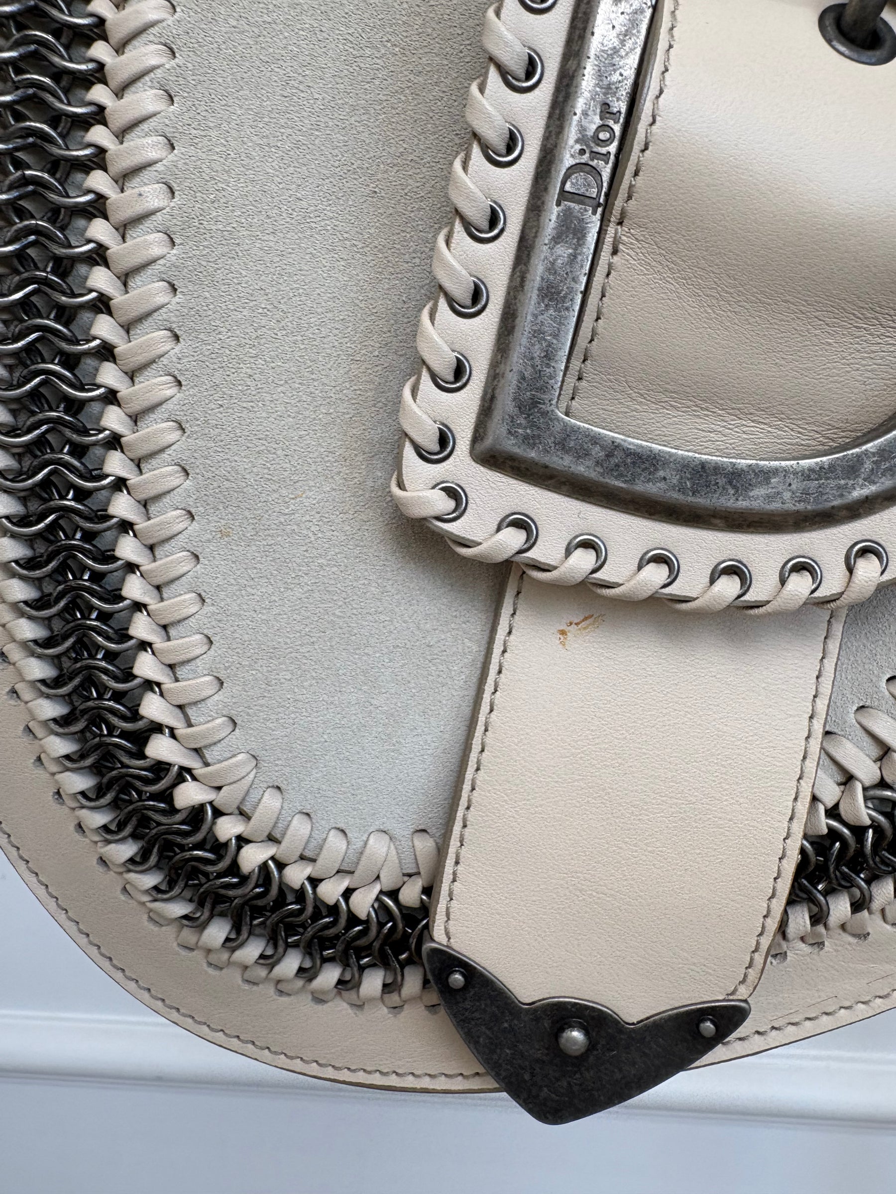 Dior Grey and Beige Suede and Leather Gaucho Saddle Bag