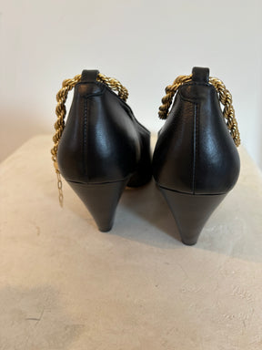 Camilla and Marc Black Leather Ankle Chain Pumps, 40