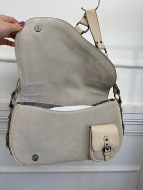 Dior Grey and Beige Suede and Leather Gaucho Saddle Bag
