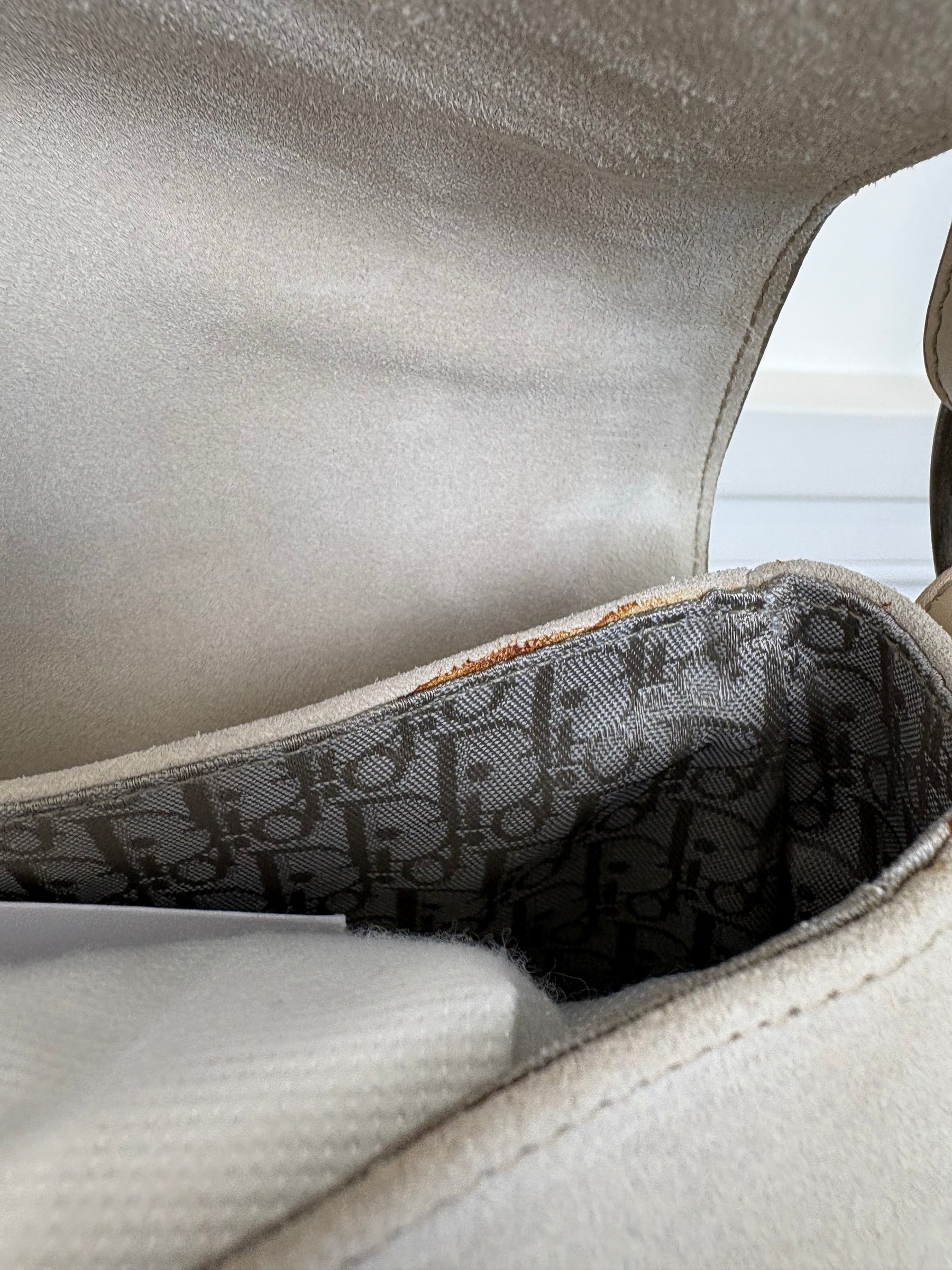 Dior Grey and Beige Suede and Leather Gaucho Saddle Bag