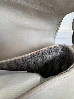 Dior Grey and Beige Suede and Leather Gaucho Saddle Bag