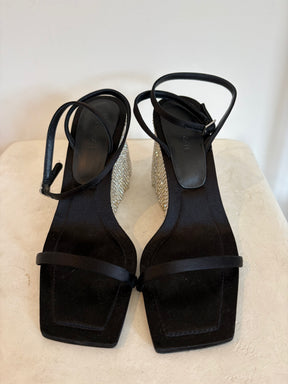 Kate Cate Black Satin Crystal Fringed Stilleto, 40