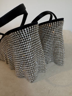 Kate Cate Black Satin Crystal Fringed Stilleto, 40