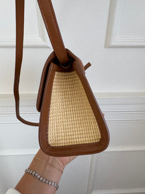 Rylan Raffia and Tan Leather Satchel Bag