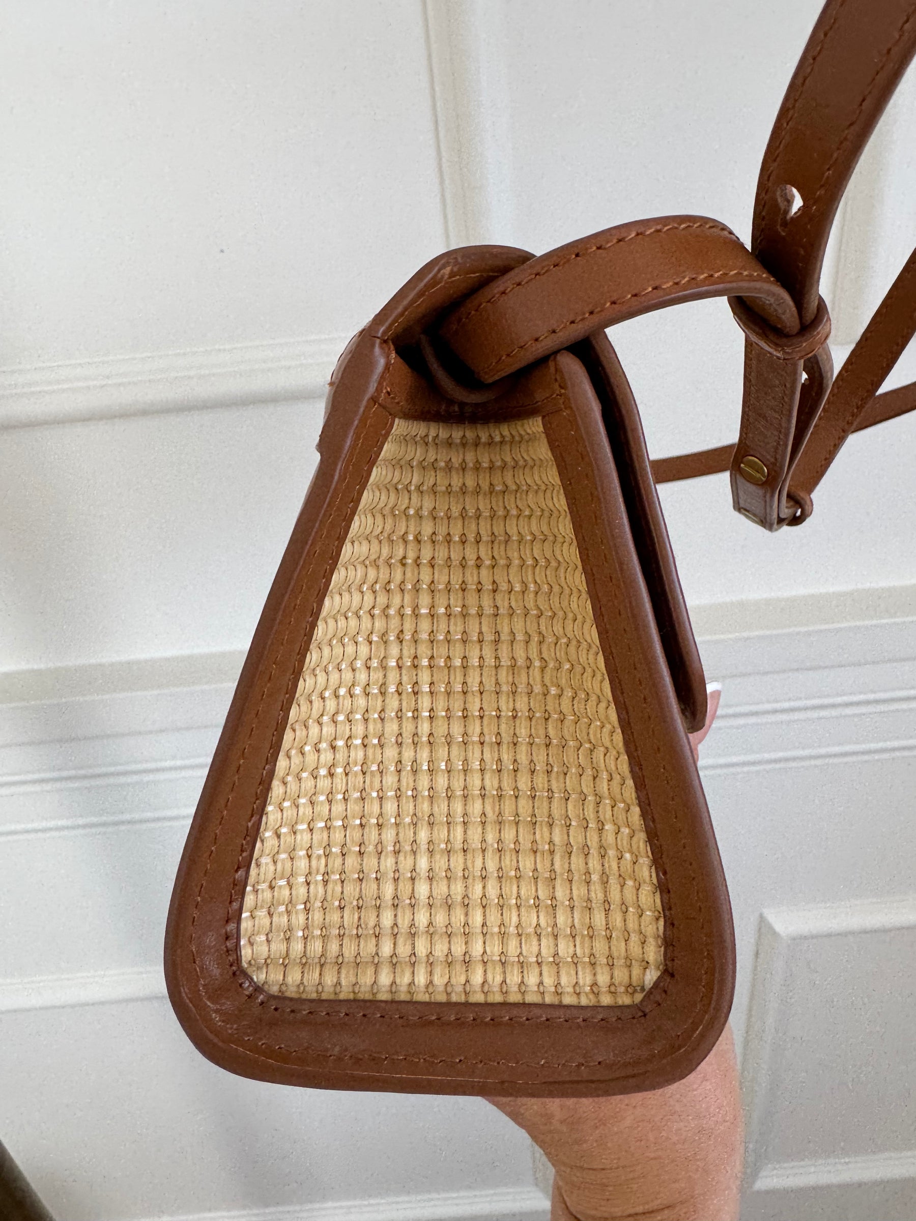 Rylan Raffia and Tan Leather Satchel Bag