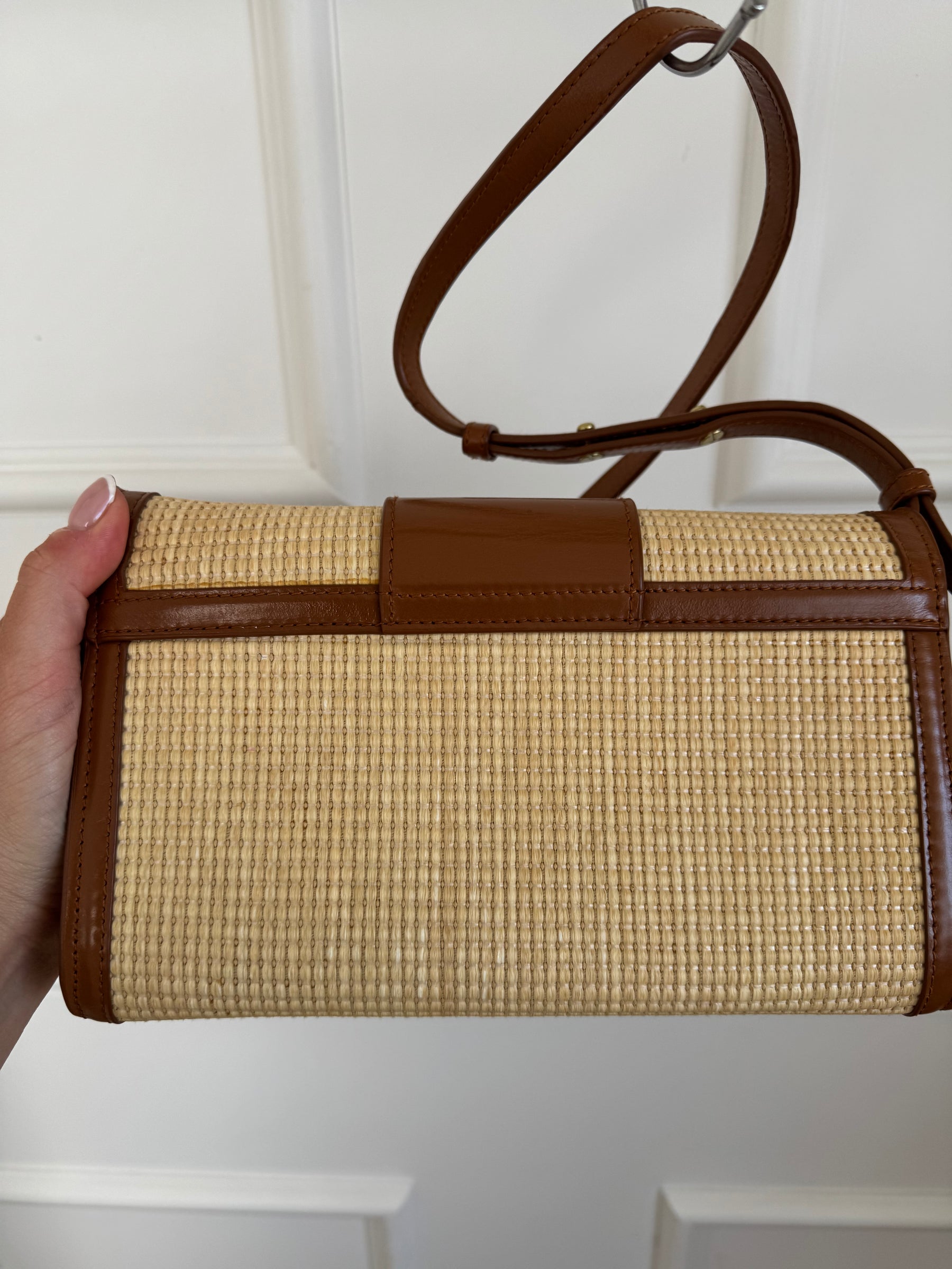 Rylan Raffia and Tan Leather Satchel Bag
