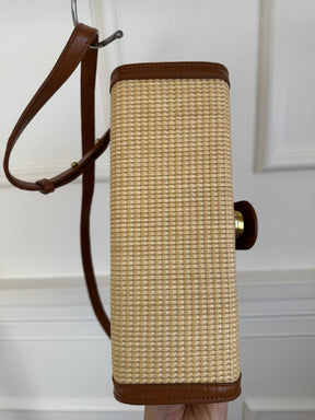 Rylan Raffia and Tan Leather Satchel Bag