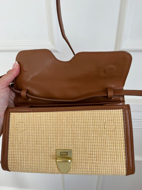 Rylan Raffia and Tan Leather Satchel Bag