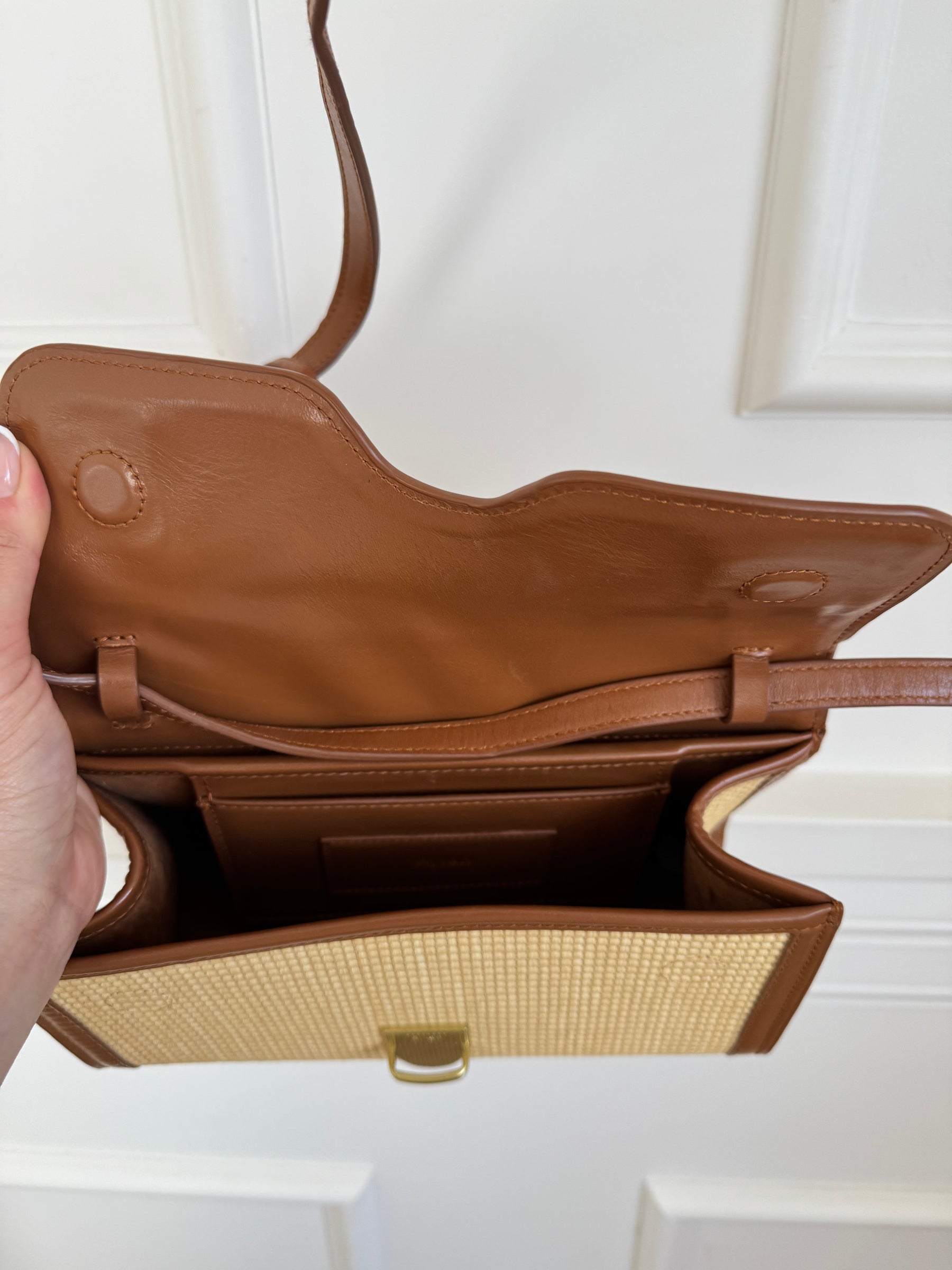 Rylan Raffia and Tan Leather Satchel Bag