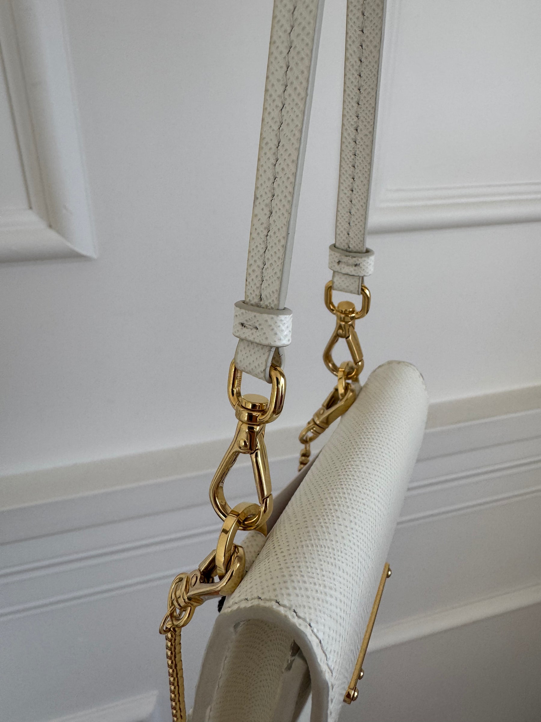 Prada Mini Saffiano Triangle Crossbody Phone Bag White