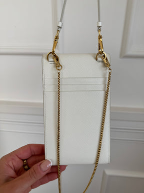 Prada Mini Saffiano Triangle Crossbody Phone Bag White