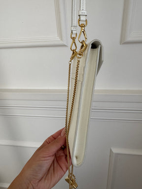 Prada Mini Saffiano Triangle Crossbody Phone Bag White