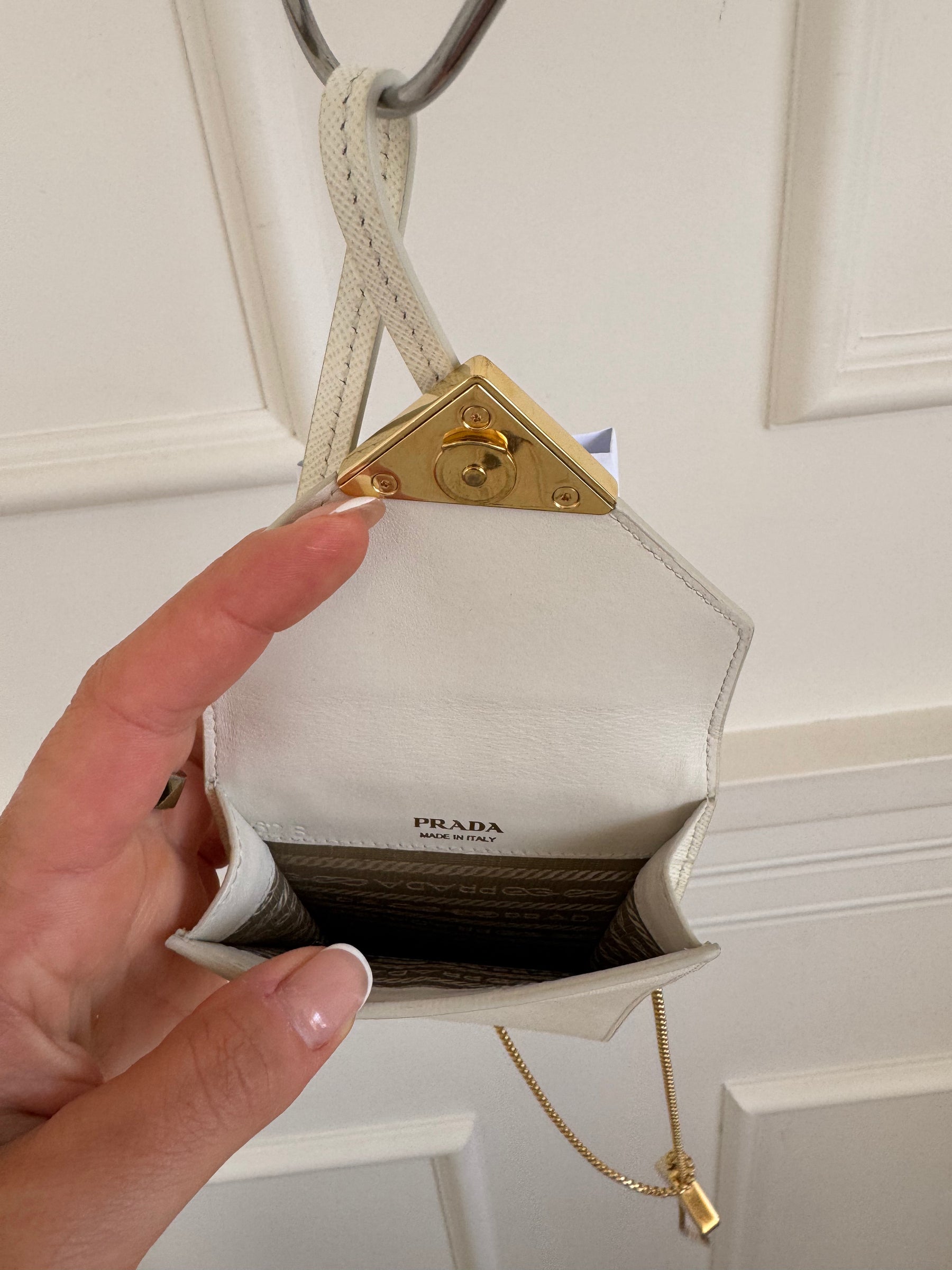 Prada Mini Saffiano Triangle Crossbody Phone Bag White