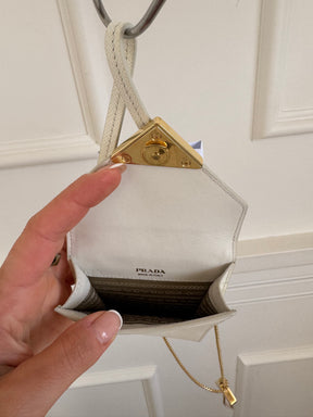Prada Mini Saffiano Triangle Crossbody Phone Bag White