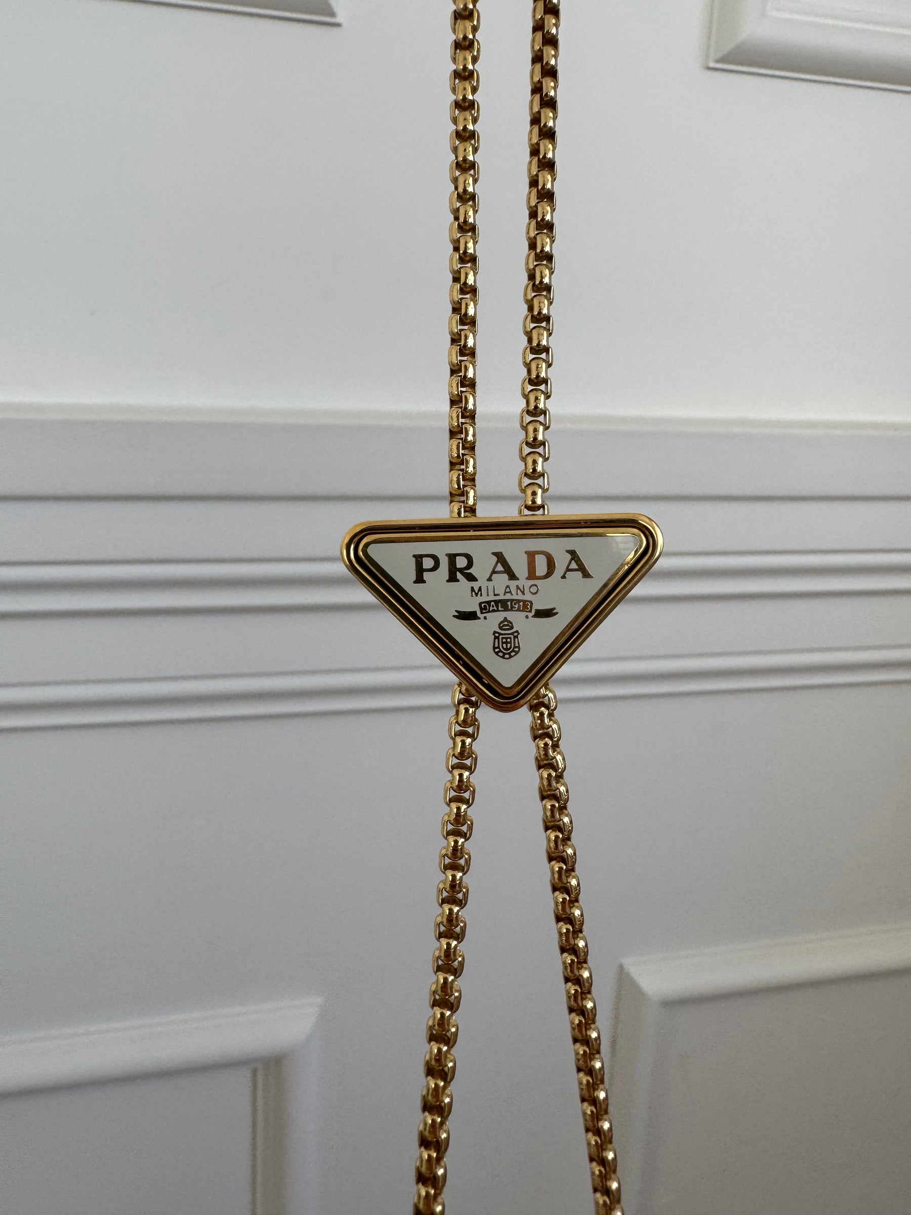 Prada Mini Saffiano Triangle Crossbody Phone Bag White