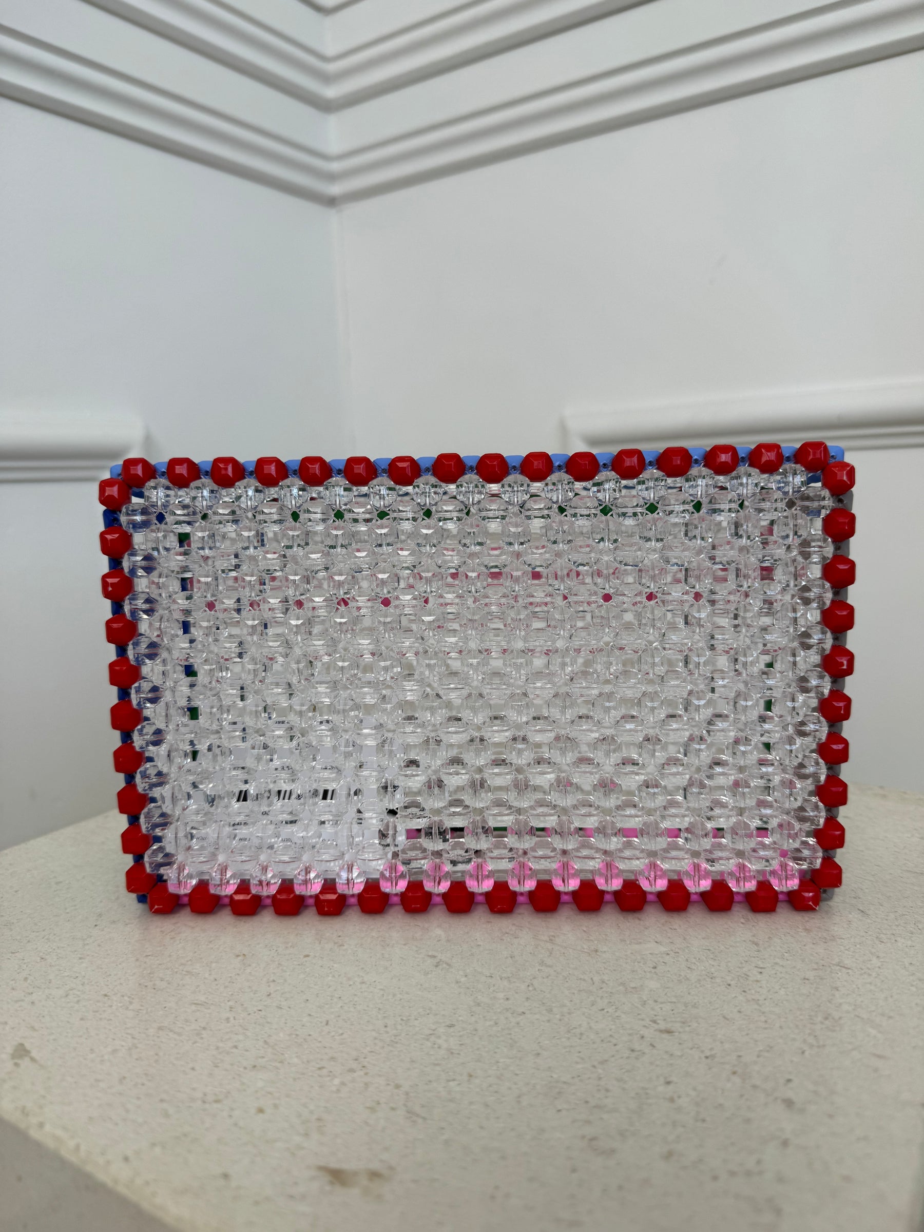 Lucy Folk Clear Multi Coloured Trim Beaded Clutch