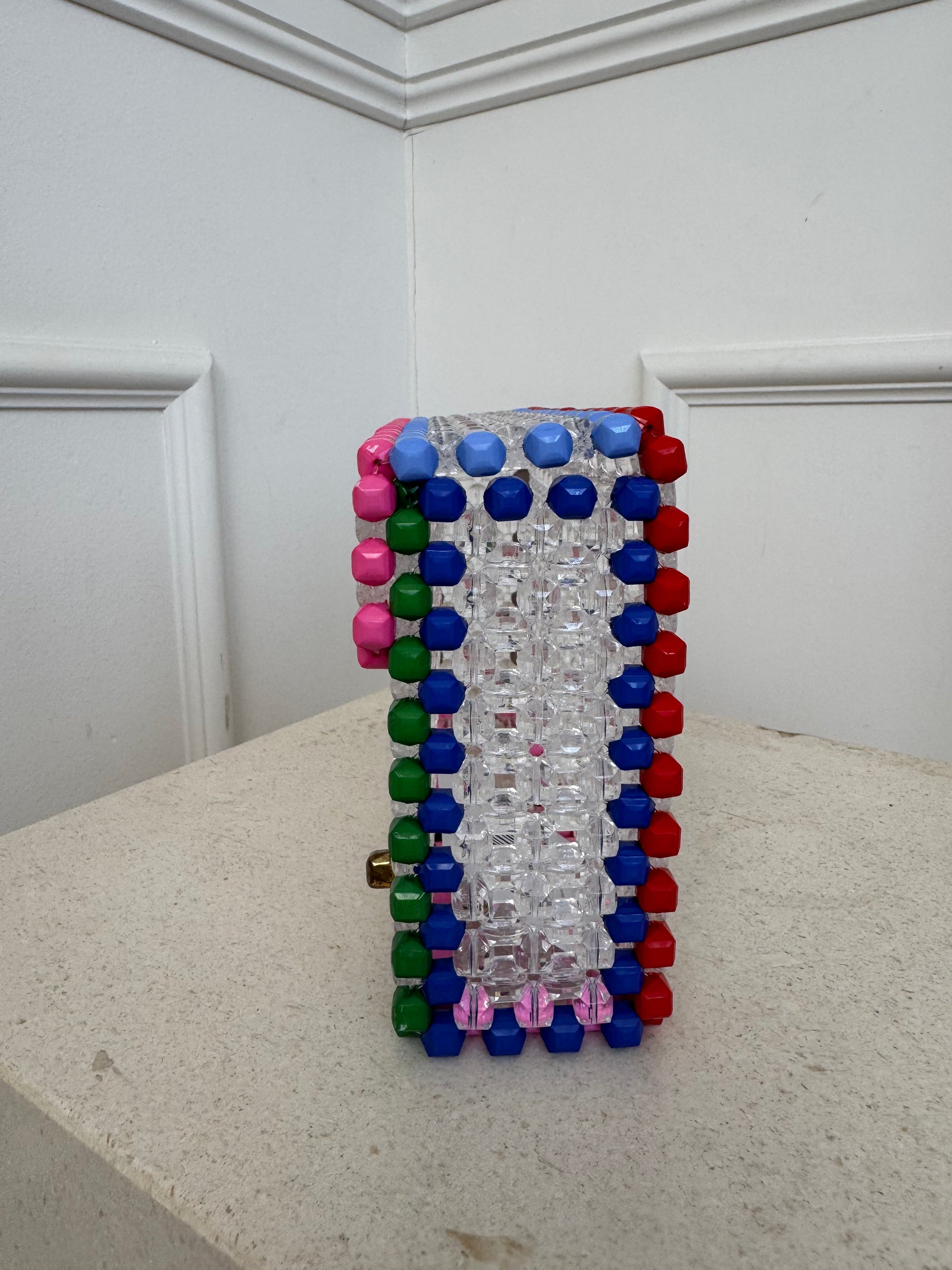 Lucy Folk Clear Multi Coloured Trim Beaded Clutch