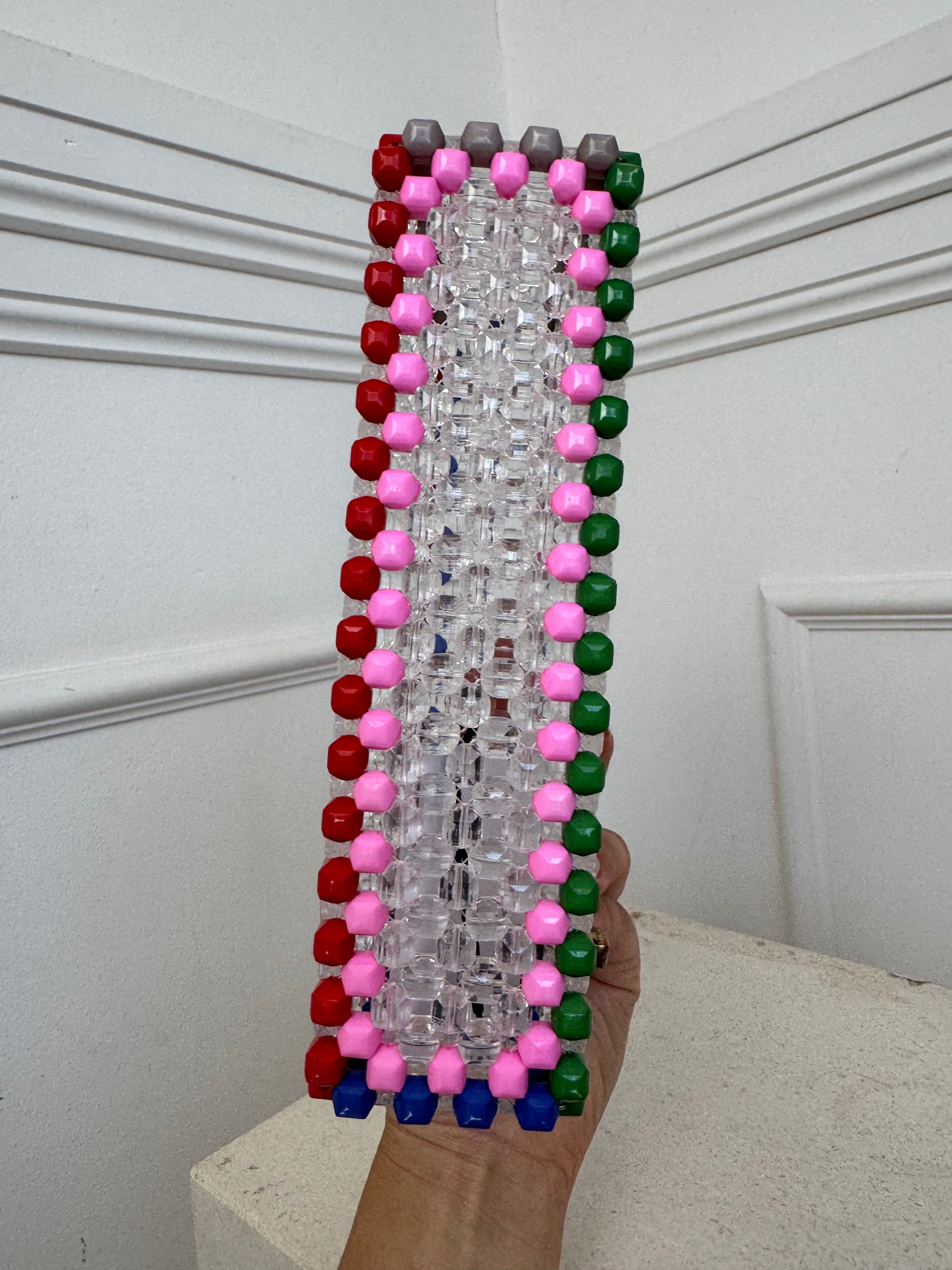 Lucy Folk Clear Multi Coloured Trim Beaded Clutch