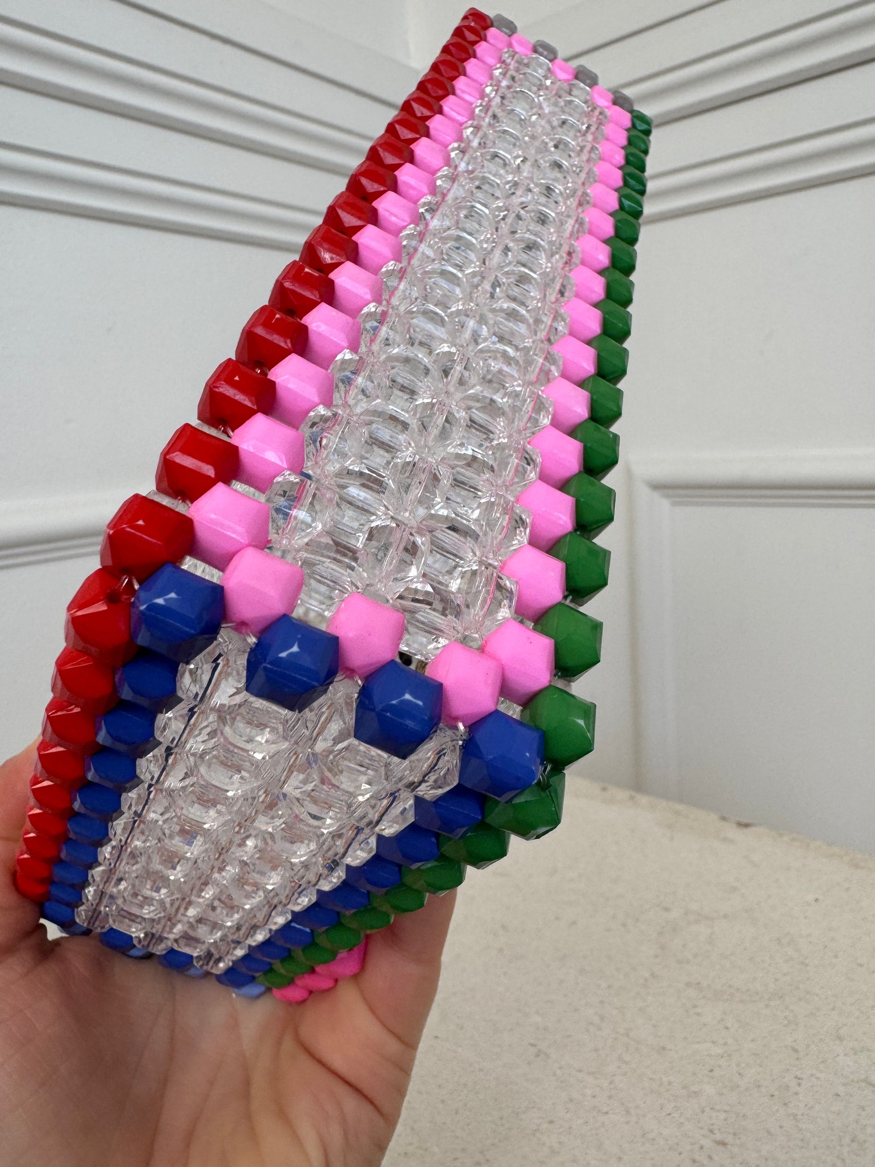 Lucy Folk Clear Multi Coloured Trim Beaded Clutch