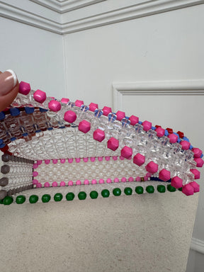 Lucy Folk Clear Multi Coloured Trim Beaded Clutch