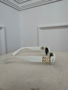 Miu Miu White Narrow Cat Eye Sunglasses