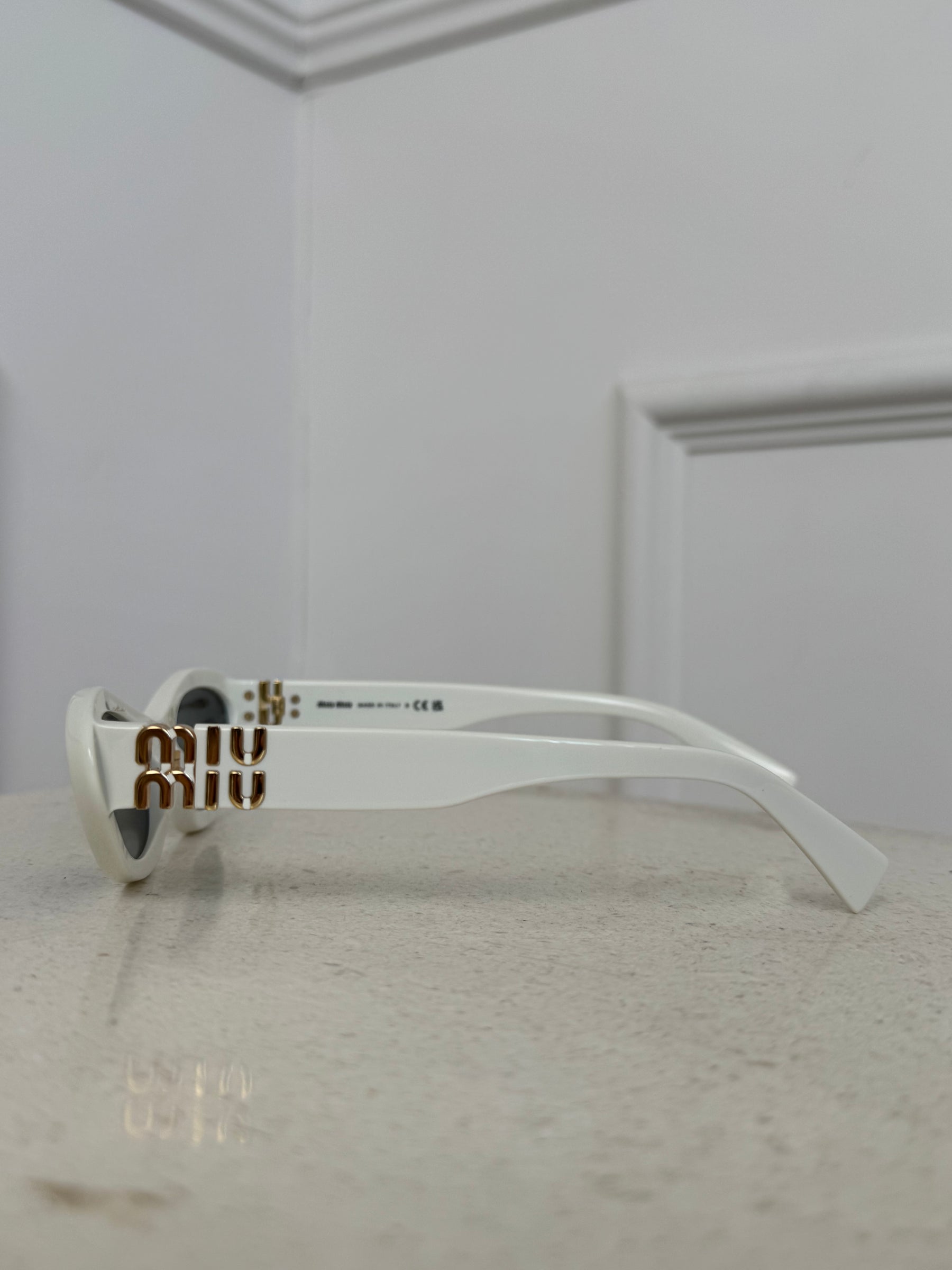 Miu Miu White Narrow Cat Eye Sunglasses