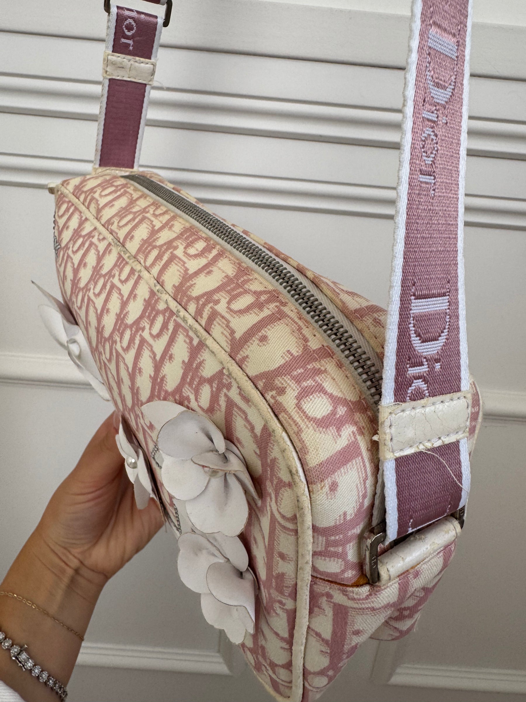 Dior Pink and White Diorissimo Trotter Pink Shoulder Bag