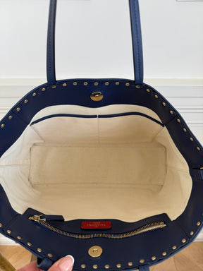 Valentino Garavani Navy, Cream and Red Leather and Canvas Zig Zag Tote Bag