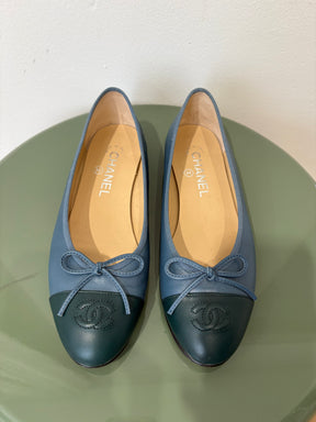 Chanel Ballet Flats Green Blue, 37.5 C