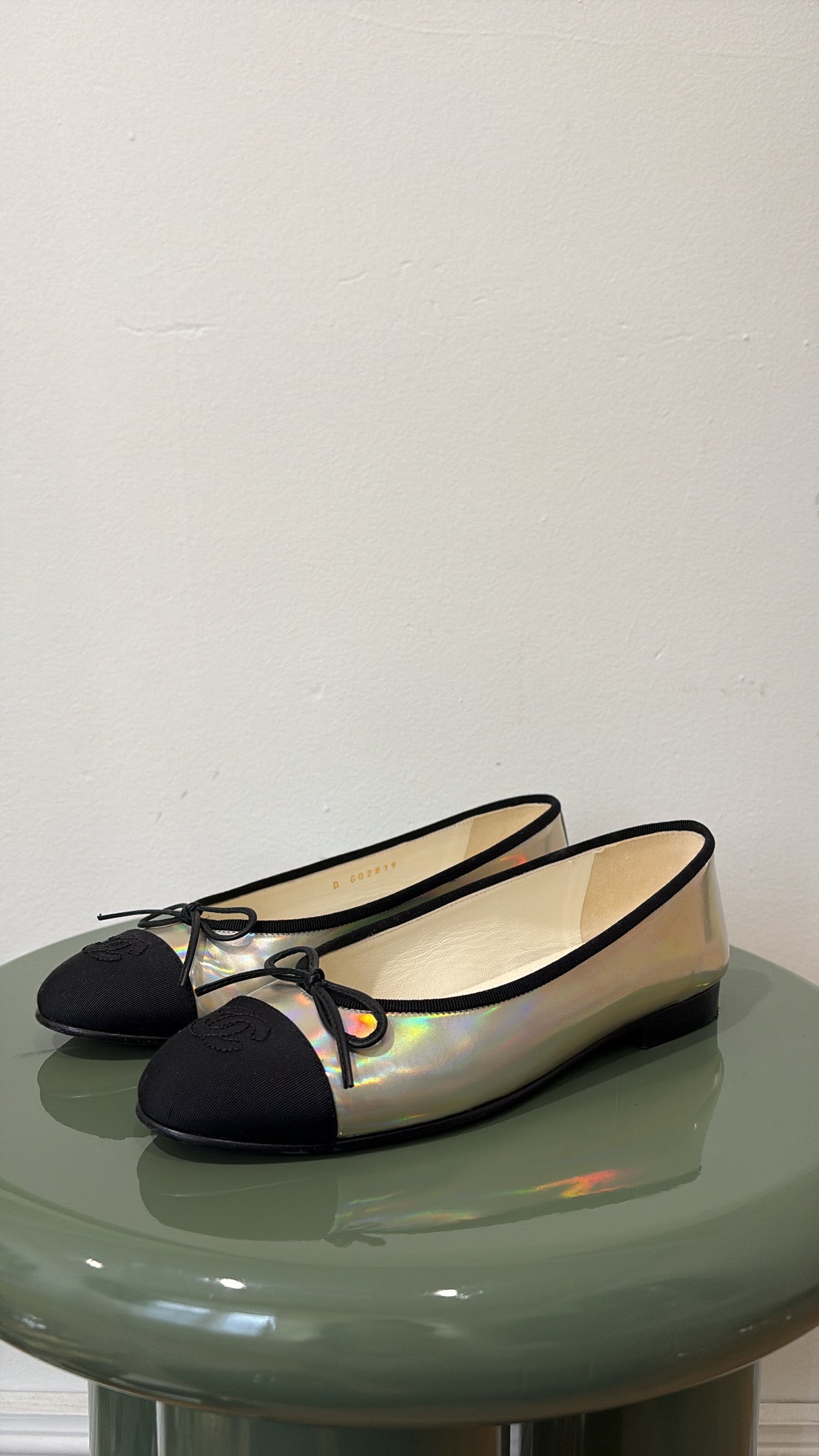 Chanel Silver Irredescent Ballet Flats, 37.5 C
