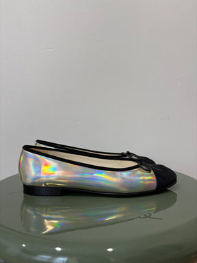 Chanel Silver Irredescent Ballet Flats, 37.5 C