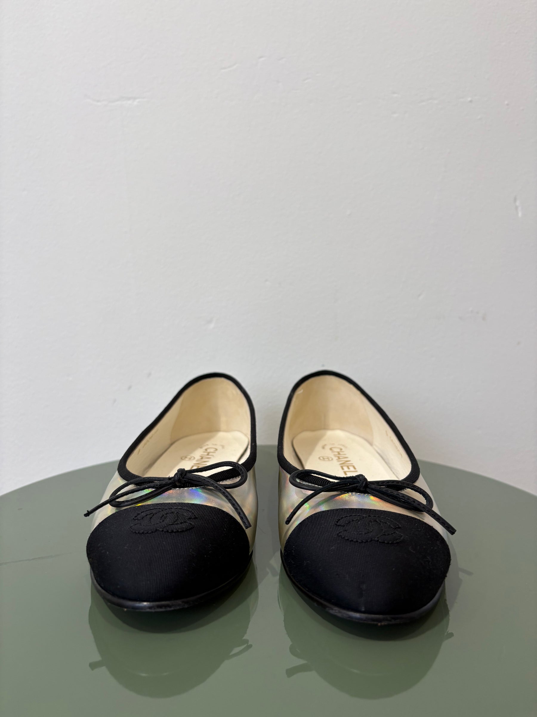 Chanel Silver Irredescent Ballet Flats, 37.5 C