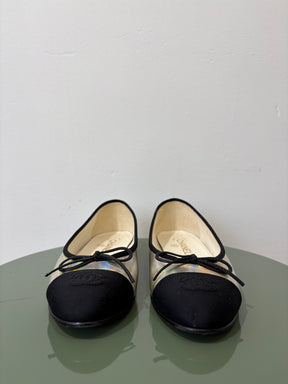 Chanel Silver Irredescent Ballet Flats, 37.5 C