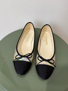 Chanel Silver Irredescent Ballet Flats, 37.5 C