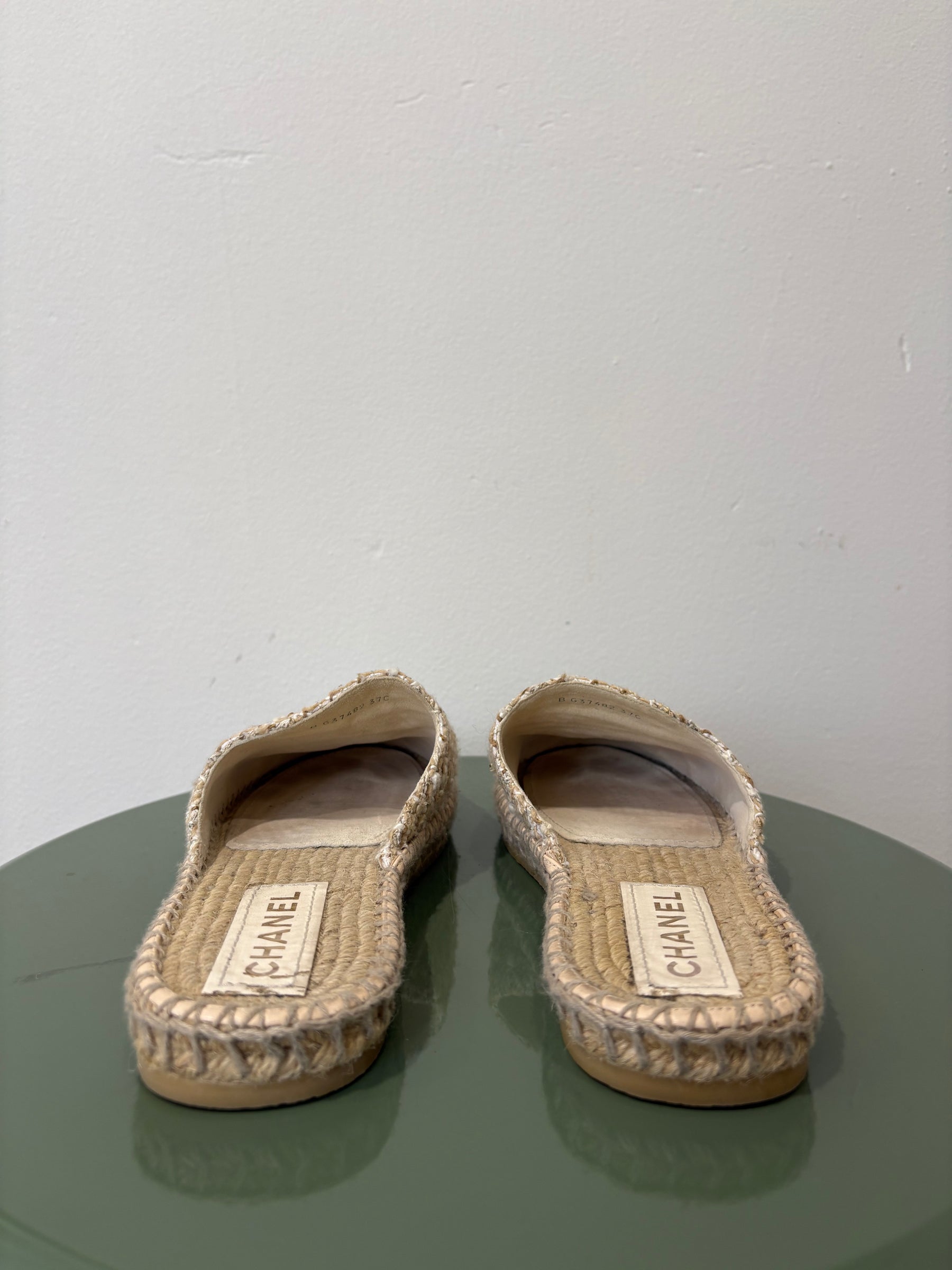 Chanel Beige Tweed Espadrille Slides, 37 C