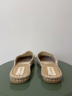 Chanel Beige Tweed Espadrille Slides, 37 C