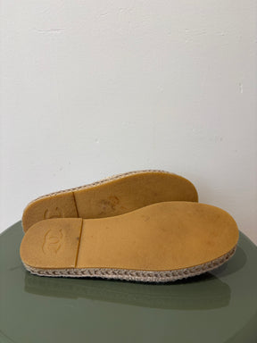 Chanel Beige Tweed Espadrille Slides, 37 C