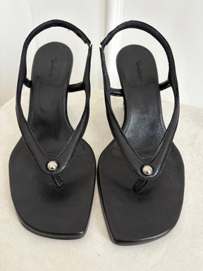 Paris Georgia Black Leather Thong Wedge, 42