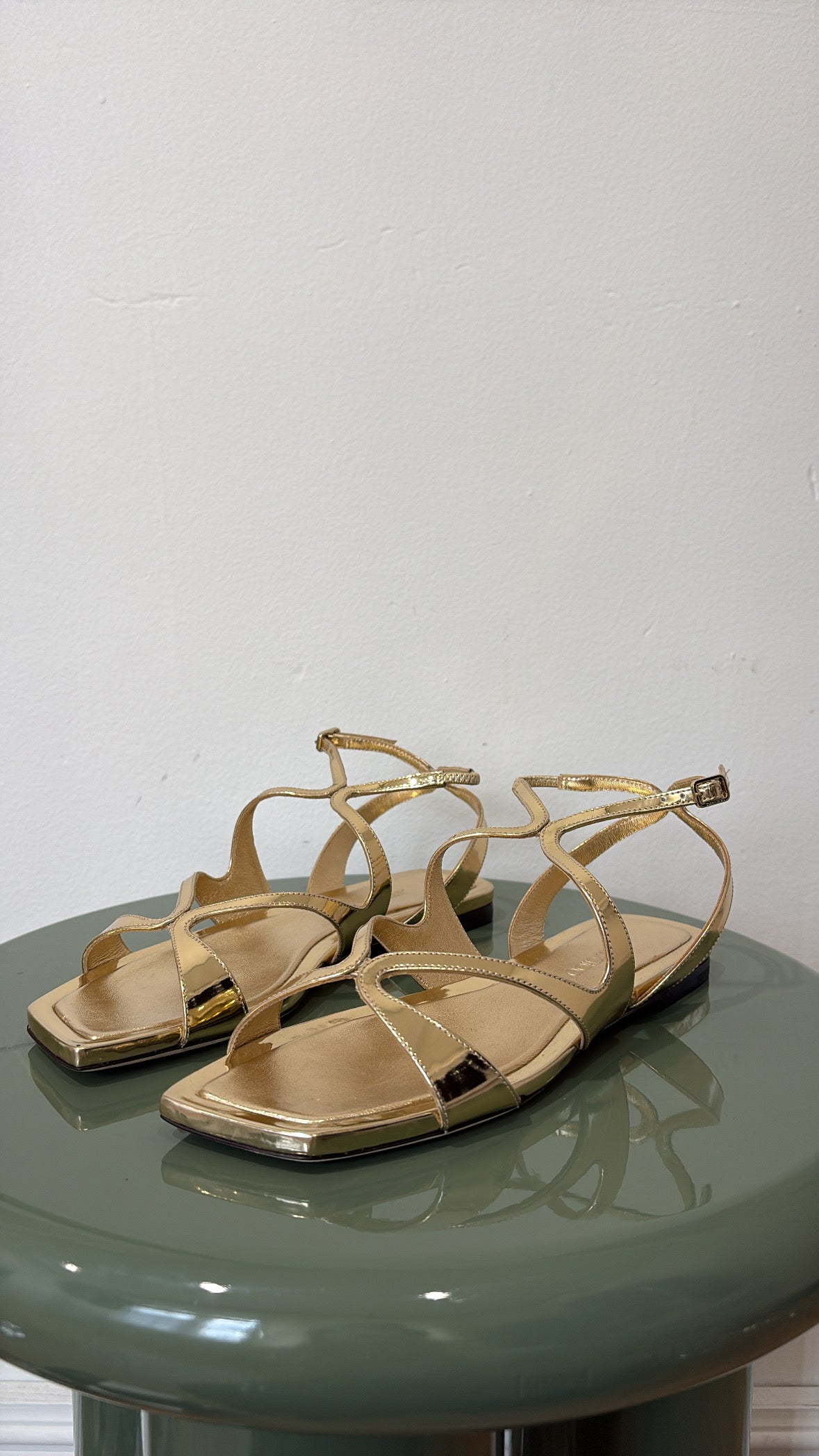 Jimmy Choo Gold Patent Leather Ayla Strappy Sandals, 37.5
