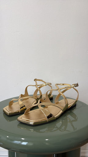 Jimmy Choo Gold Patent Leather Ayla Strappy Sandals, 37.5