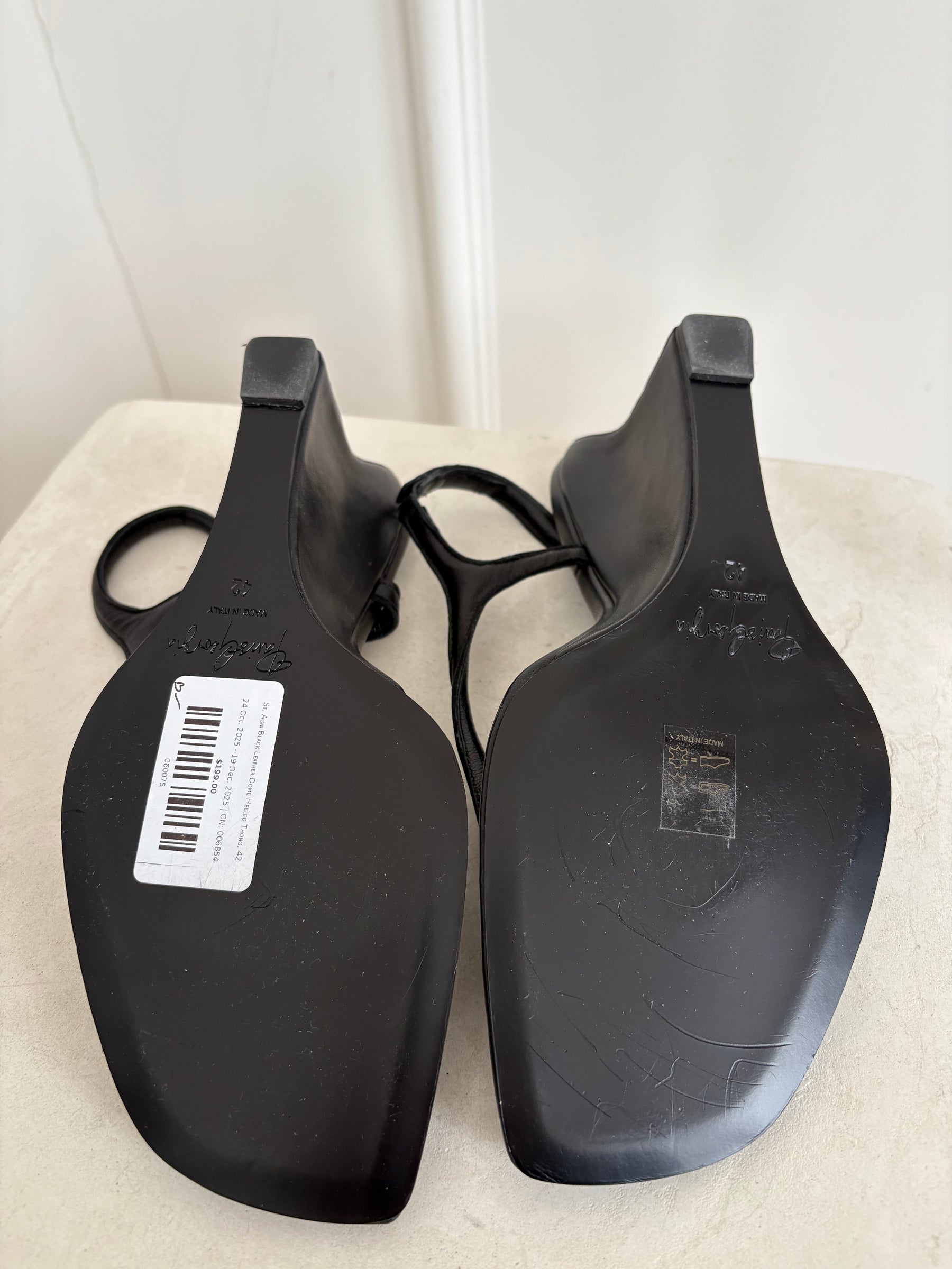 Paris Georgia Black Leather Thong Wedge, 42