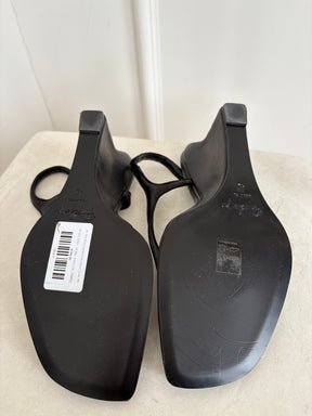 Paris Georgia Black Leather Thong Wedge, 42