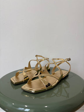 Jimmy Choo Gold Patent Leather Ayla Strappy Sandals, 37.5