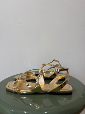 Jimmy Choo Gold Patent Leather Ayla Strappy Sandals, 37.5