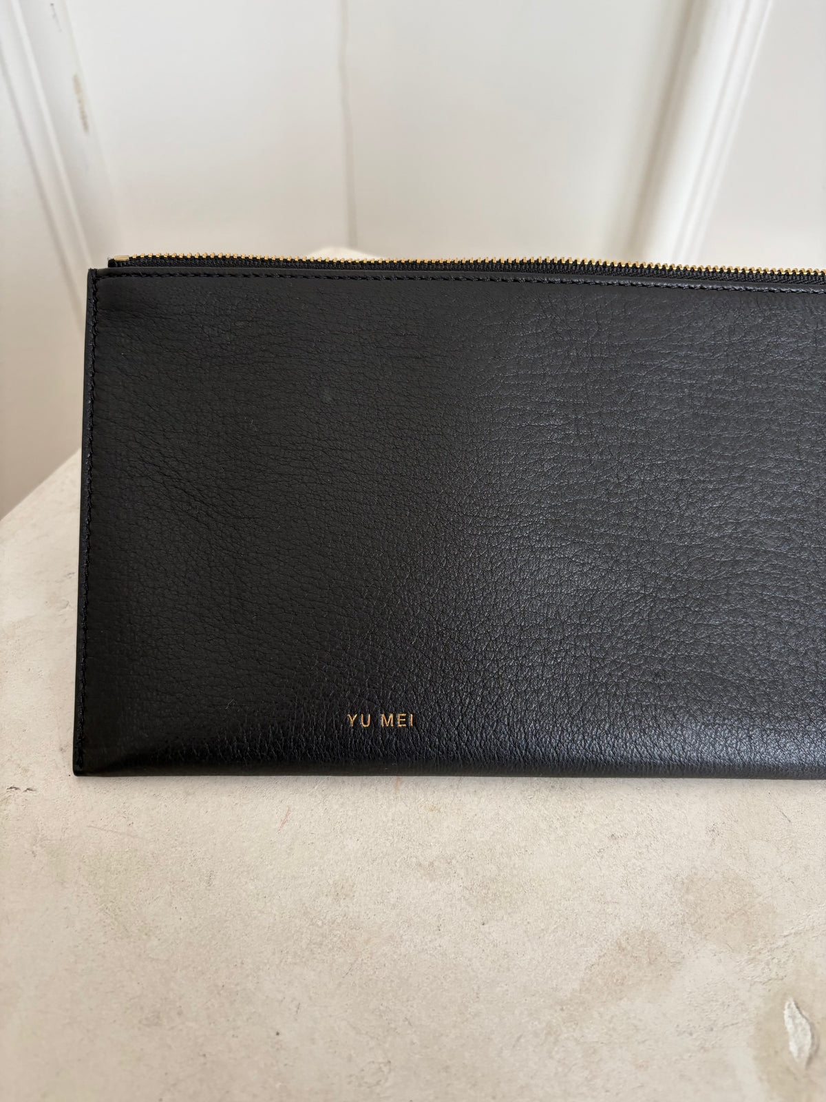 Yu Mei Black Leather Long Zipped Pouch