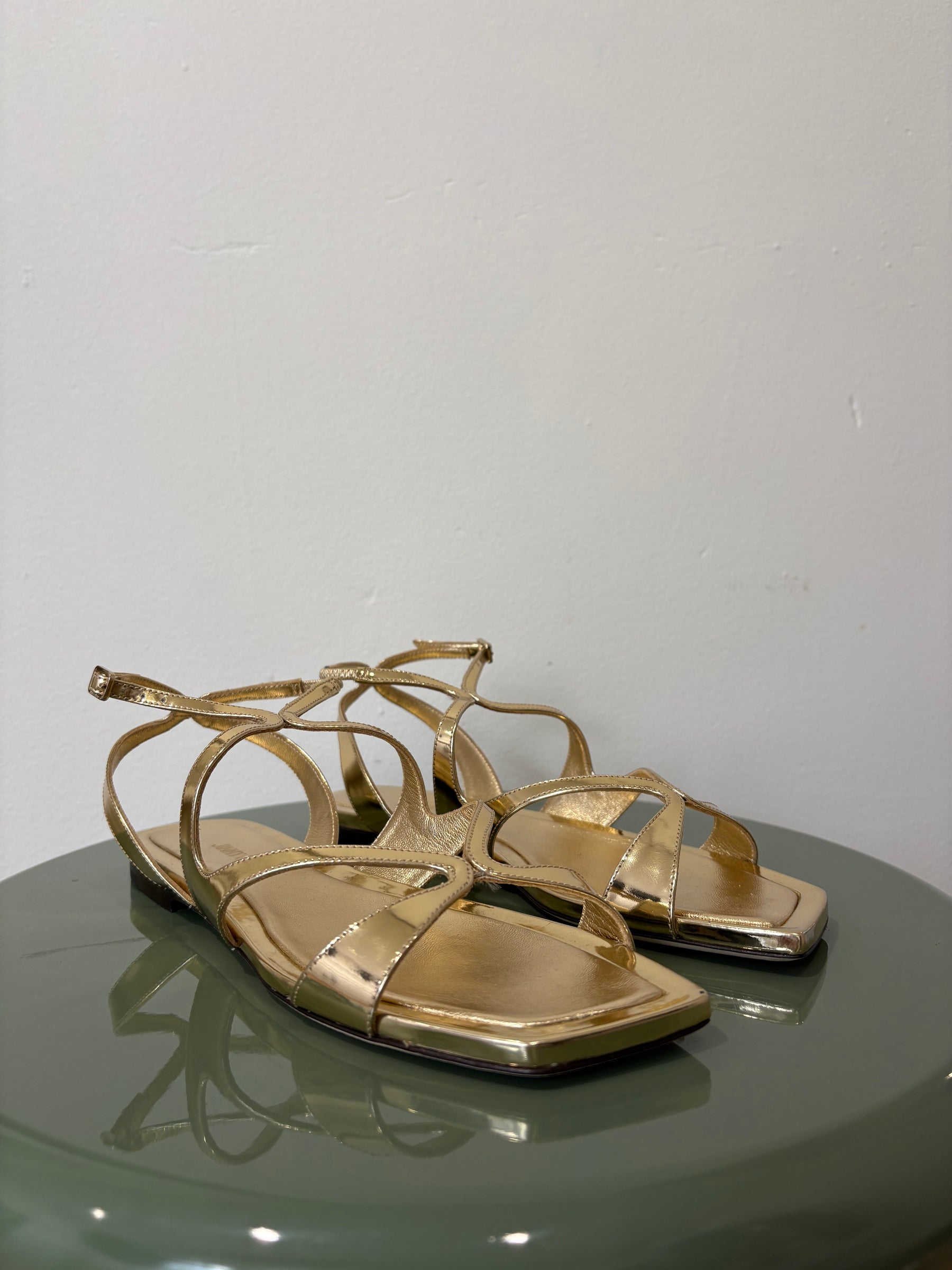 Jimmy Choo Gold Patent Leather Ayla Strappy Sandals, 37.5