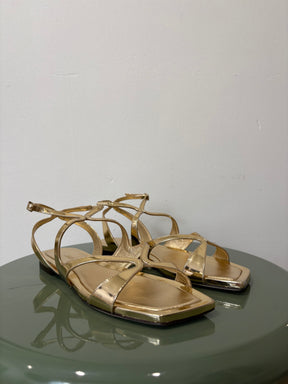 Jimmy Choo Gold Patent Leather Ayla Strappy Sandals, 37.5