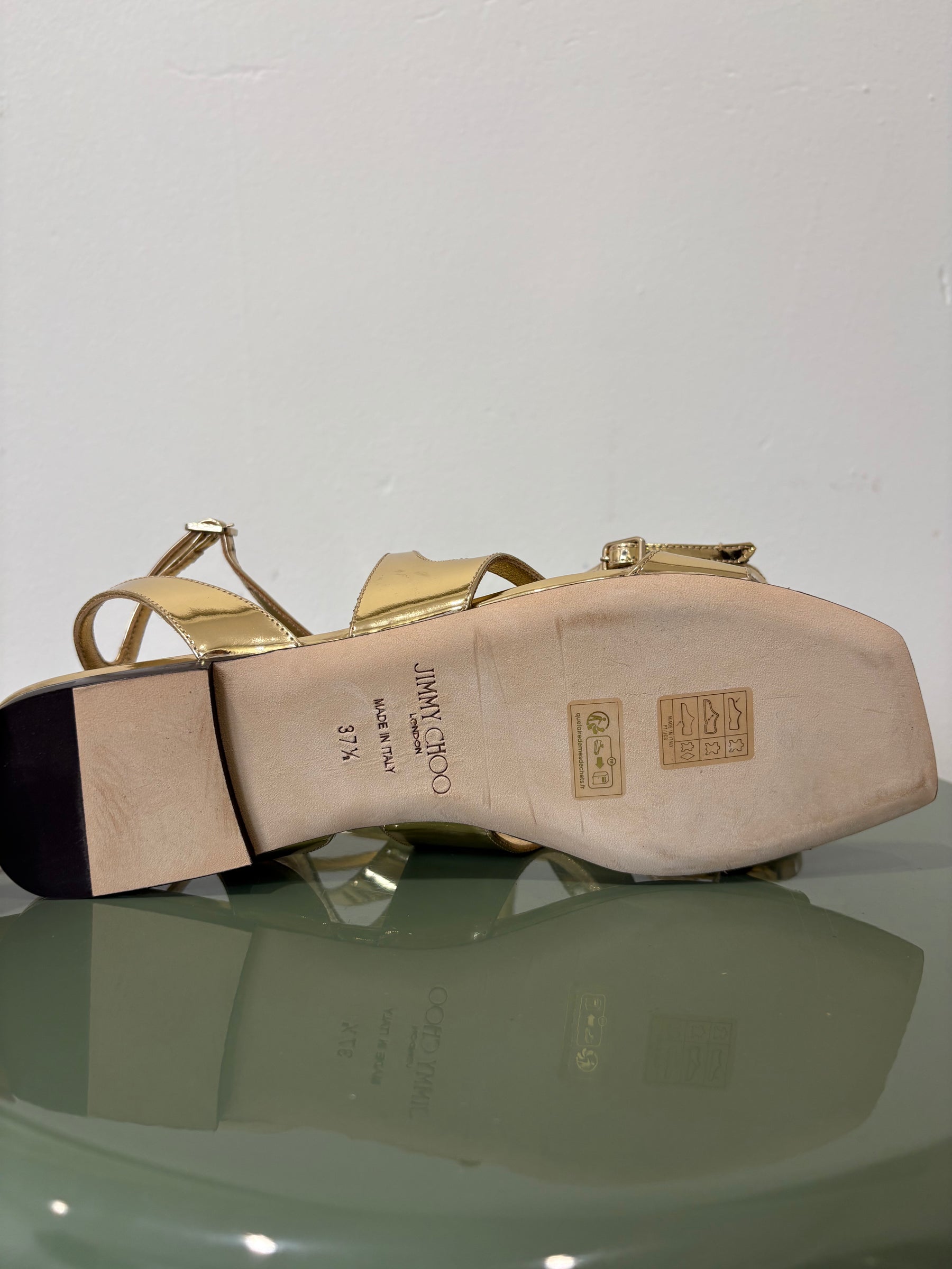 Jimmy Choo Gold Patent Leather Ayla Strappy Sandals, 37.5