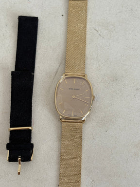 Isabel Marant Gold Tone Oval Watch with Blue Suede Interchangeable Strap