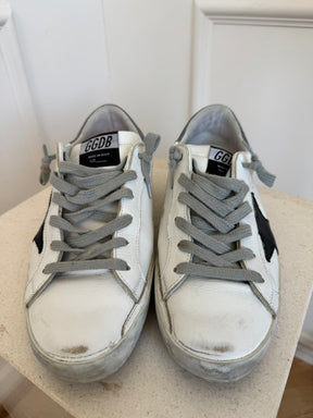 Golden Goose White Glitter and Black Leather Superstar, 38